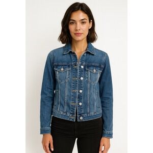 JustUSA Women's Medium Denim Jacket Stretch Blue Button Up Classic Style